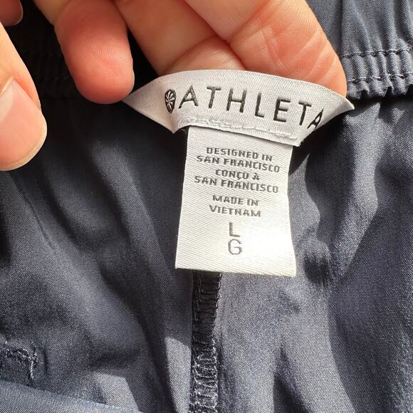 Athleta Midday Mid Rise Crop Poplin Pant Wide Leg Navy Blue Large - Picture 4 of 11